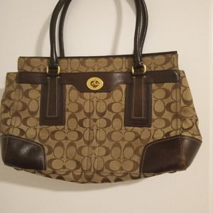 Large Brown and Tan Canvas/ Leather Signature Coach Handbag